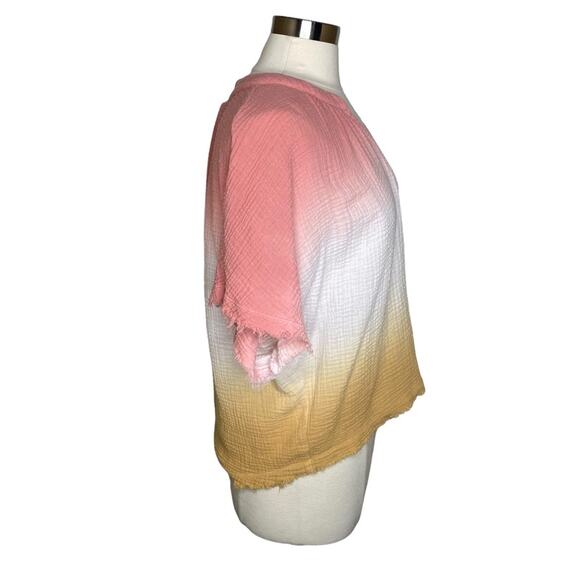 Young Fabulous‎ and Broke Gauze Cotton Dip Dye V-Neck Top Raw Hem Women's Small - Picture 3 of 8